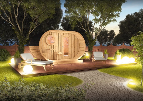 L&ouml;ylyvalmis Premium Oval 8 m2 tynnyrisauna! 125 &euro;/kk
